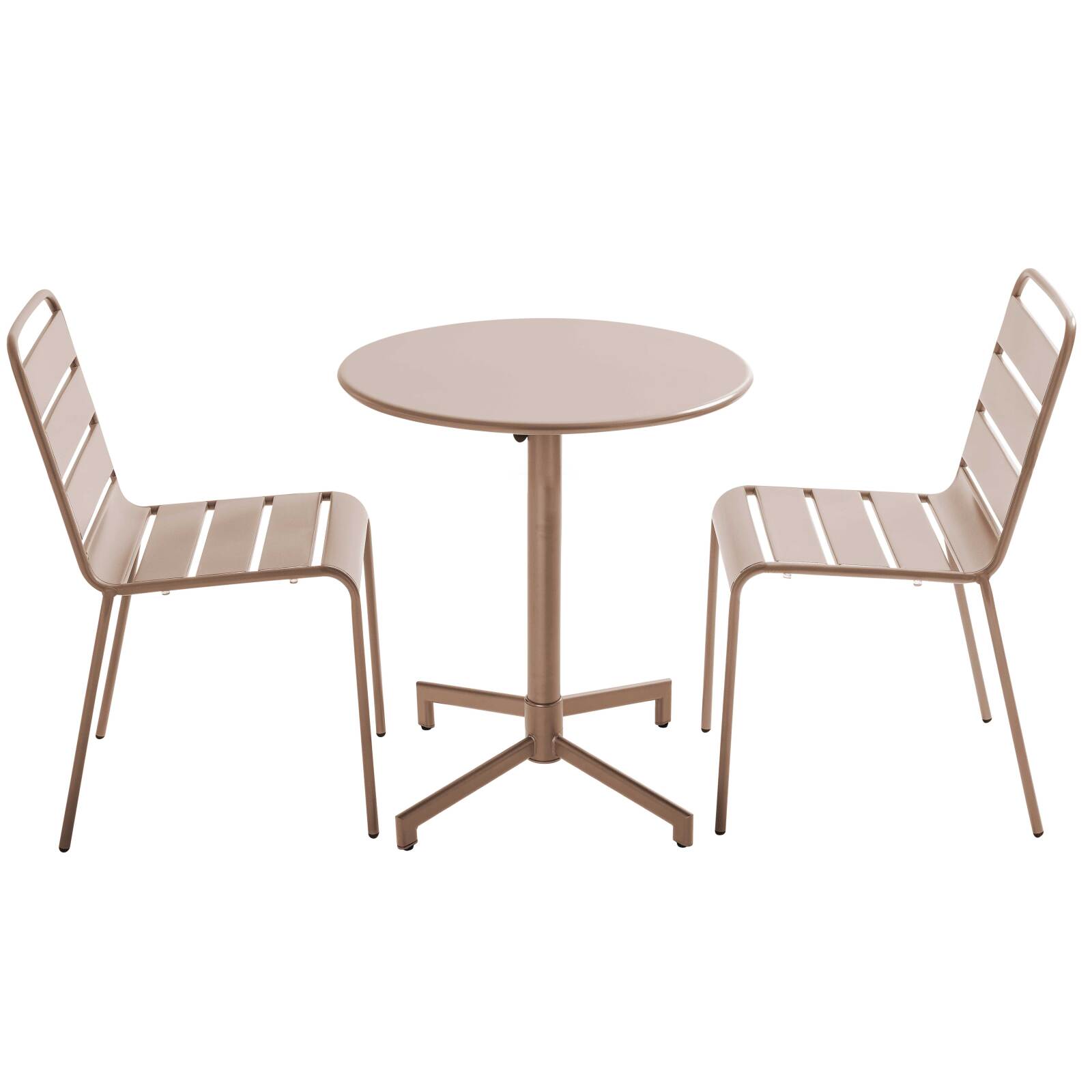 Tavolo da giardino bistrot rotonda inclnabile in metallo con piede incassato 70x70 cm e 2 sedie