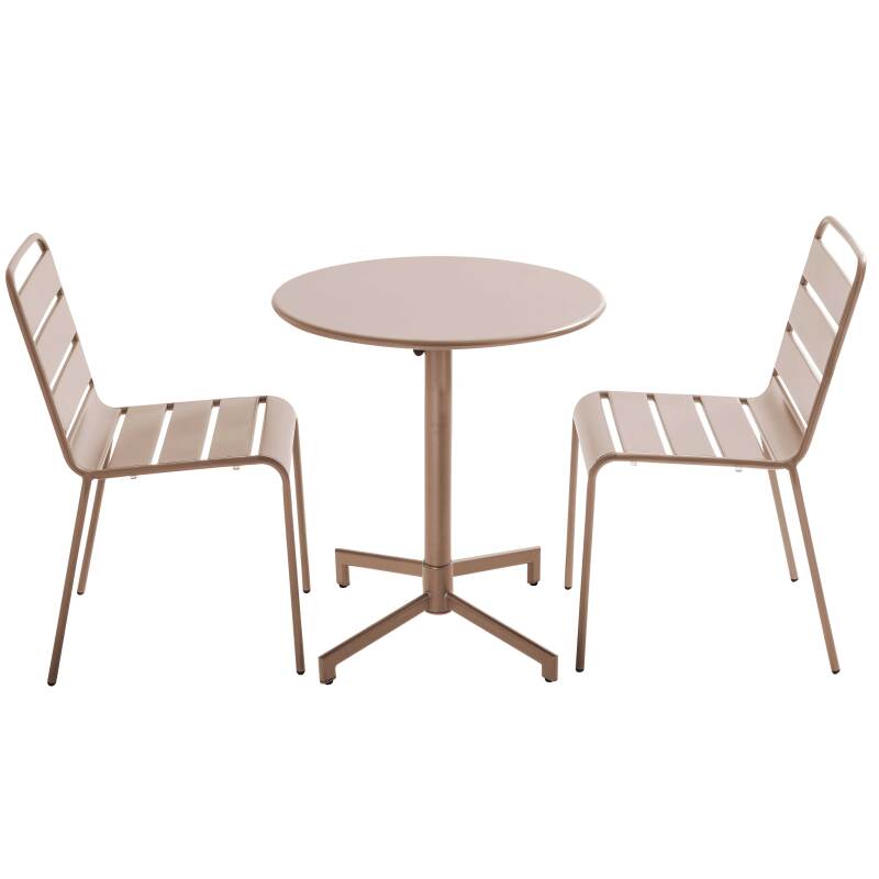 Tavolo da giardino bistrot rotonda inclnabile in metallo con piede incassato 70x70 cm e 2 sedie