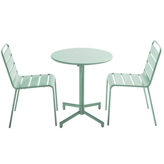 Tavolo da giardino bistrot rotonda inclnabile in metallo con piede incassato 70x70 cm e 2 sedie | Oviala