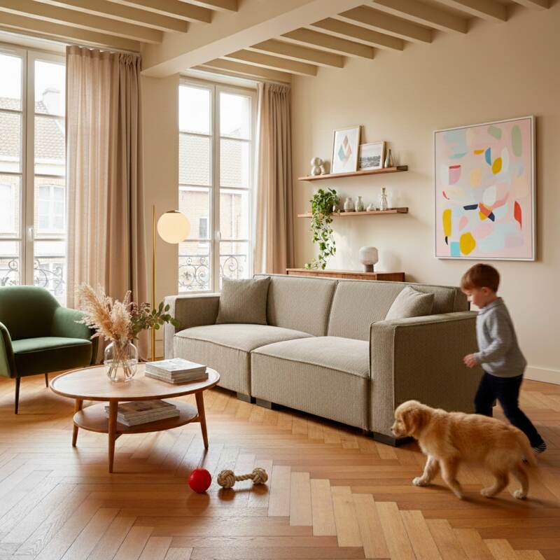 Divano 3 posti in velluto a coste con cuscini (6/8)