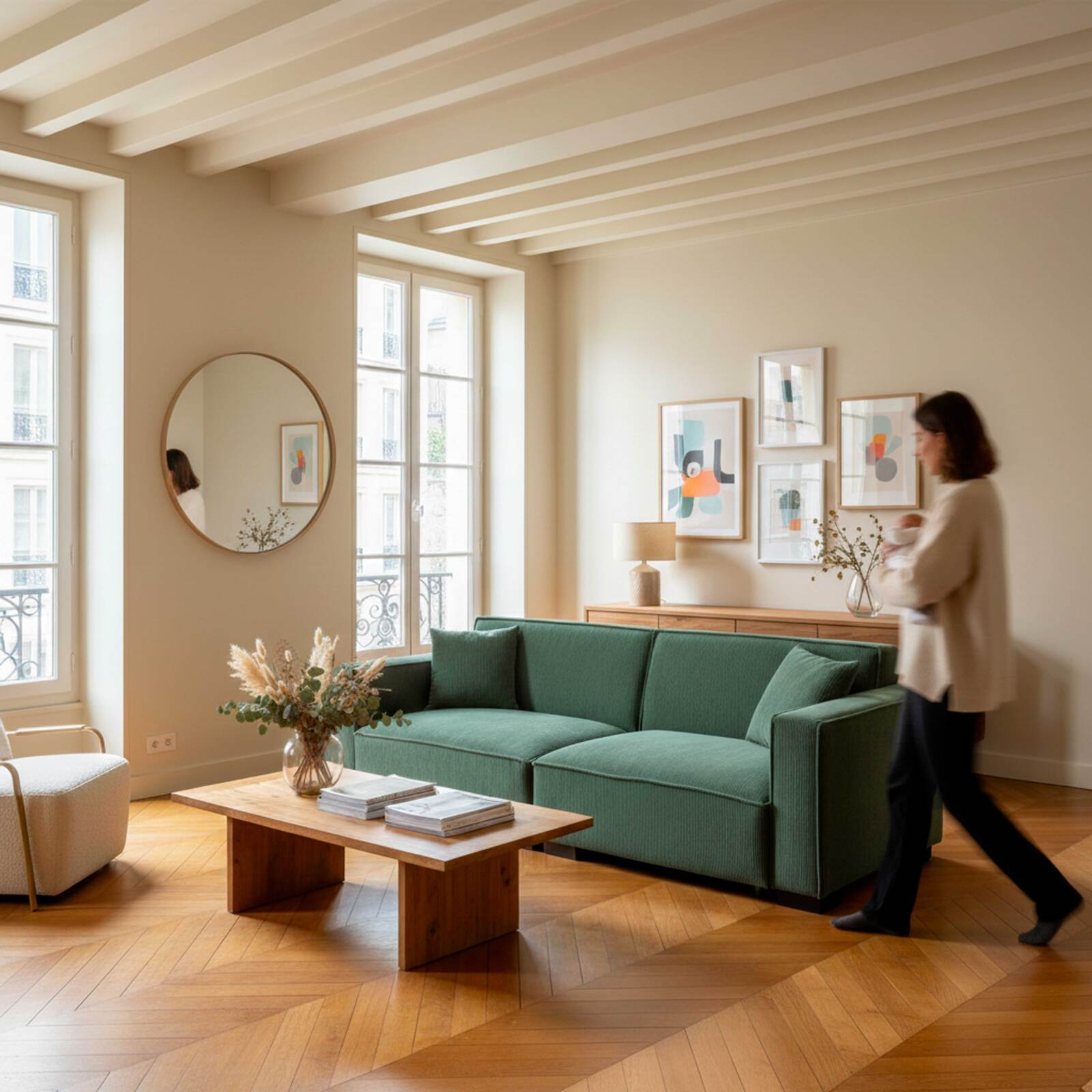 Divano 3 posti in velluto a coste con cuscini