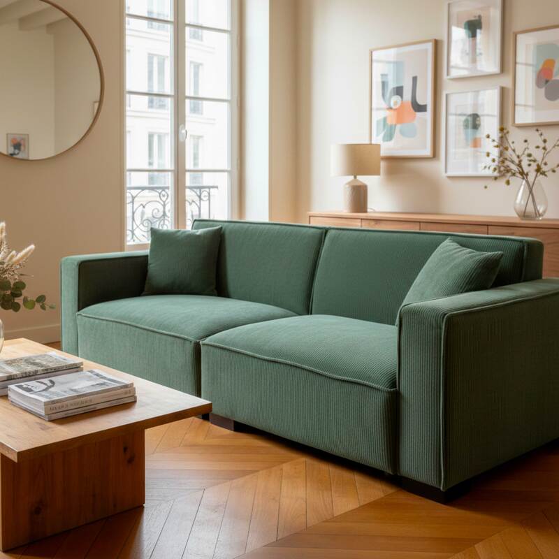 Divano 3 posti in velluto a coste con cuscini (2/7)