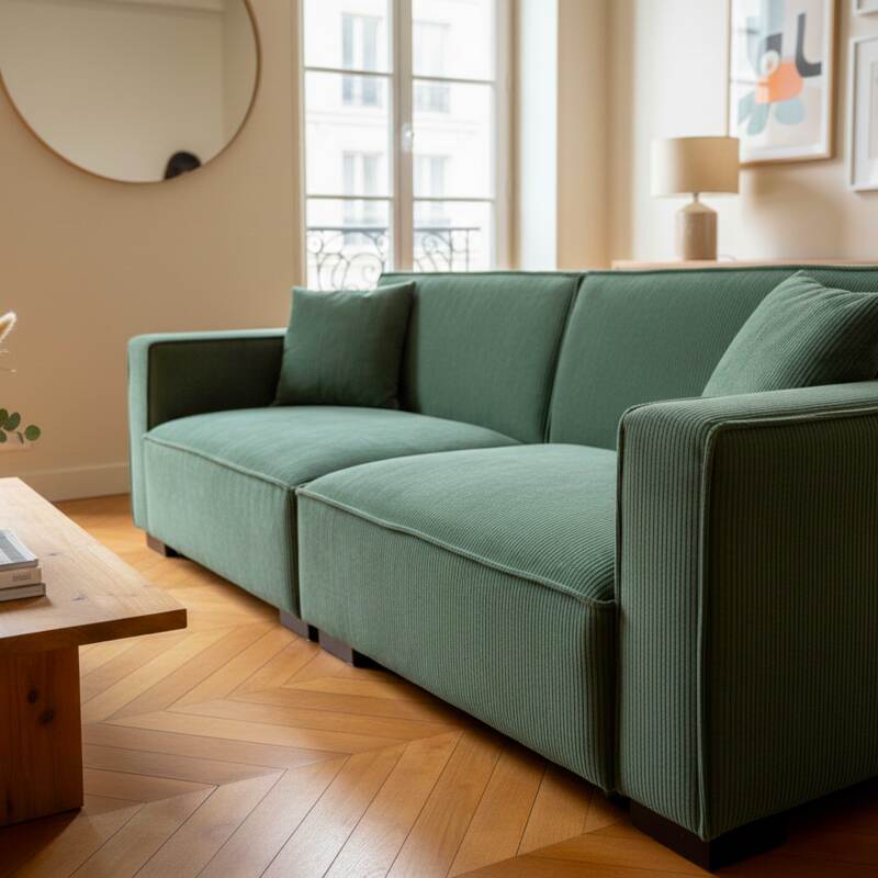 Divano 3 posti in velluto a coste con cuscini (3/7)