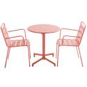 Tavolo da giardino bistrot rotonda inclinabile in metallo con piede incassato 70x70 cm e 2 sedie con braccioli