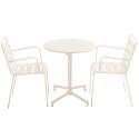 Tavolo da giardino bistrot rotonda inclinabile in metallo con piede incassato 70x70 cm e 2 sedie con braccioli