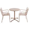 Tavolo da giardino bistrot rotonda inclinabile in metallo con piede incassato 70x70 cm e 2 sedie con braccioli