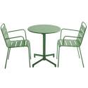 Tavolo da giardino bistrot rotonda inclinabile in metallo con piede incassato 70x70 cm e 2 sedie con braccioli