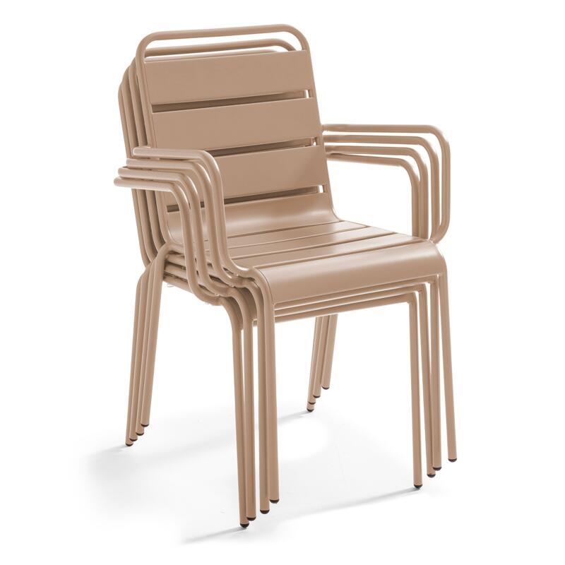 Tavolo da giardino bistrot rotonda inclinabile in metallo con piede incassato 70x70 cm e 2 sedie con braccioli (6/8)