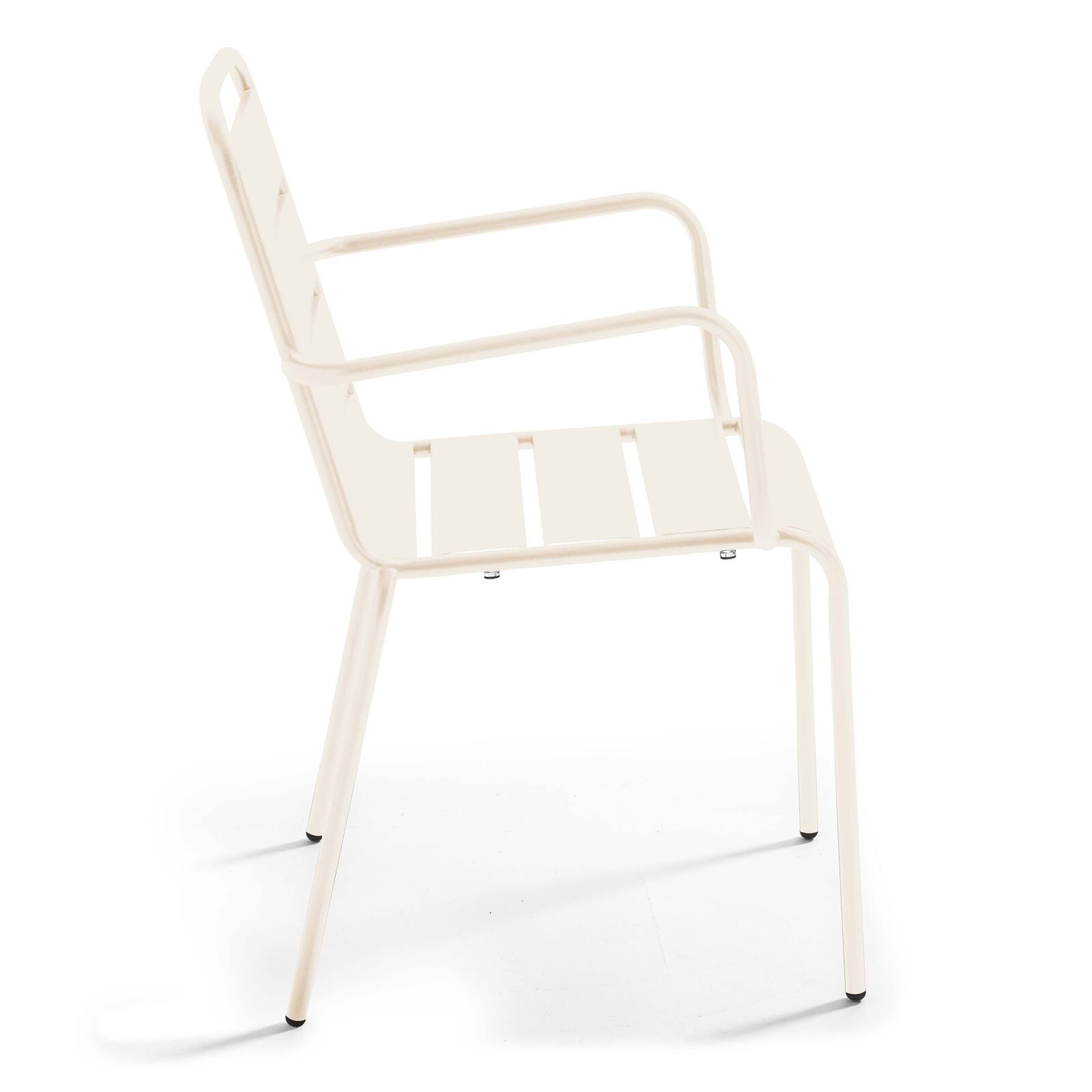 Tavolo da giardino bistrot rotonda inclinabile in metallo con piede incassato 70x70 cm e 2 sedie con braccioli