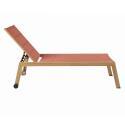 Sdraio da giardino in alluminio effetto legno e textilene reclinabili 5 posizioni con ruote - Set di 2