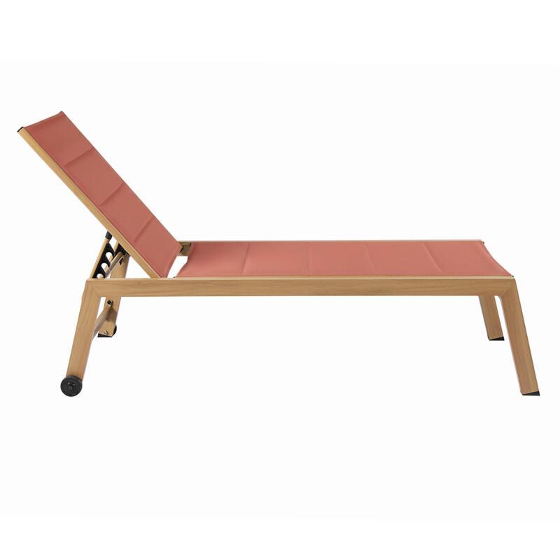 Sdraio da giardino in alluminio effetto legno e textilene reclinabili 5 posizioni con ruote - Set di 2 (5/7)