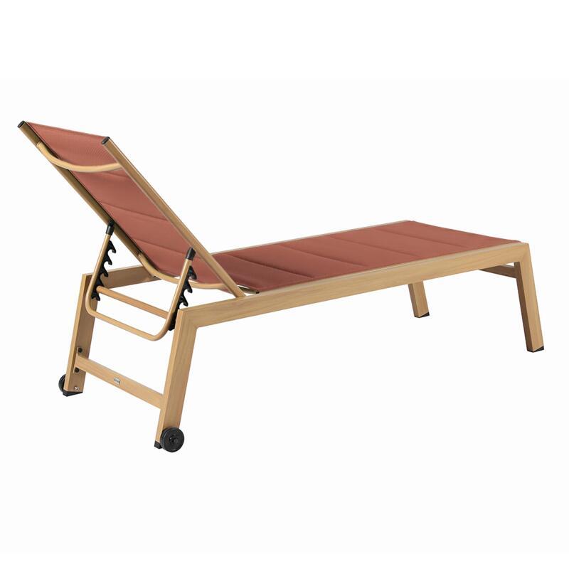 Sdraio da giardino in alluminio effetto legno e textilene reclinabili 5 posizioni con ruote - Set di 2 (3/7)