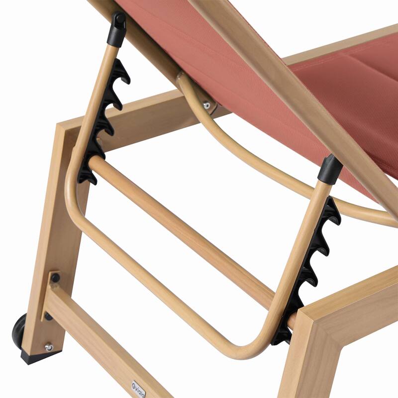 Sdraio da giardino in alluminio effetto legno e textilene reclinabili 5 posizioni con ruote - Set di 2 (6/7)