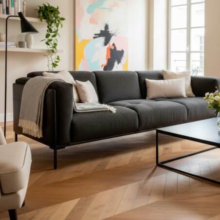 Divano 4 posti in pelle e tessuto screziato (2/8)