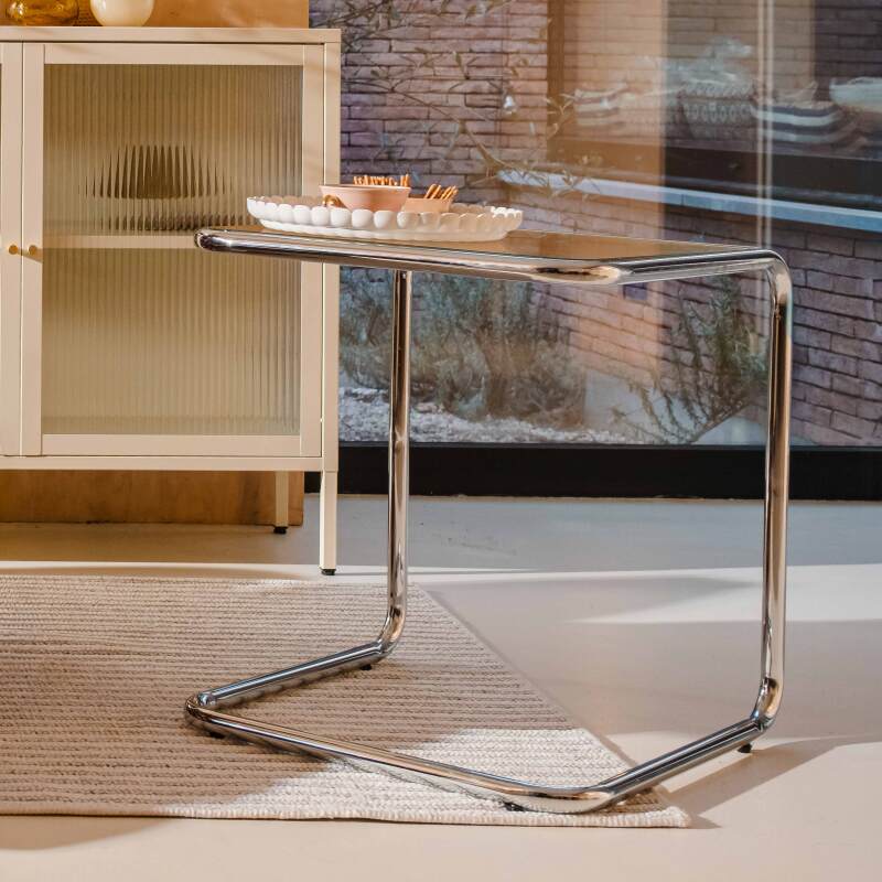 Tavolino laterale in vetro temperato quadrato 50x46 cm