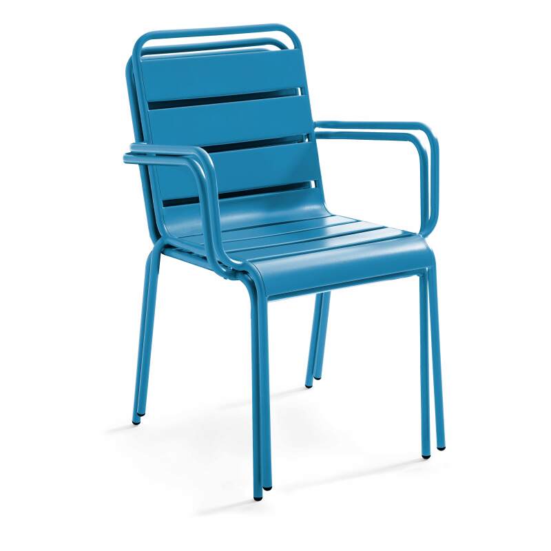 Tavolo da giardino bistrot quadrato pieghevole 70 x 70 cm in metallo e 2 sedie con braccioli