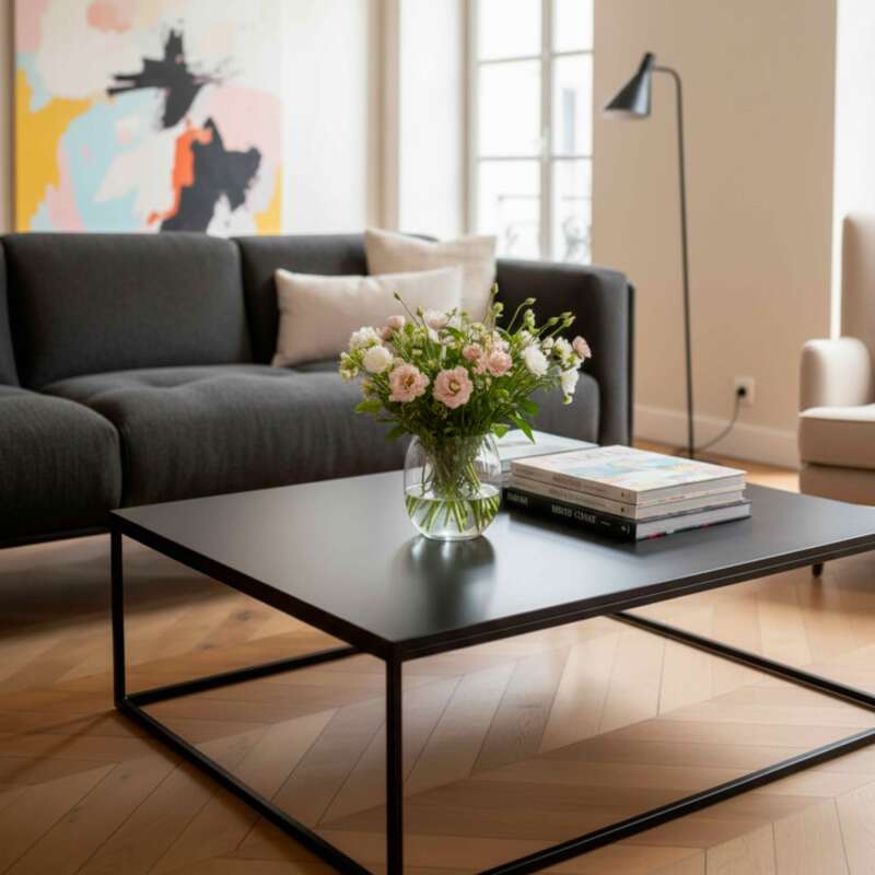 Tavolino da salotto in metallo quadrato 90x90 cm (3/7)