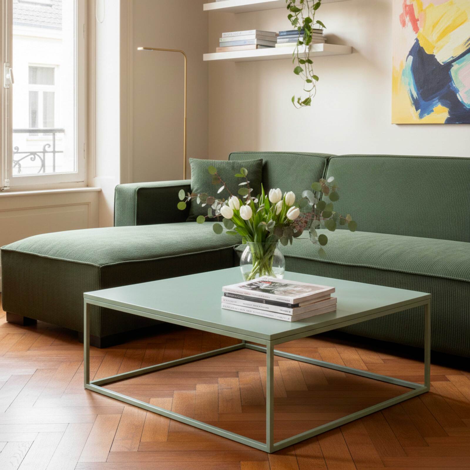 Tavolino da salotto in metallo quadrato 90x90 cm