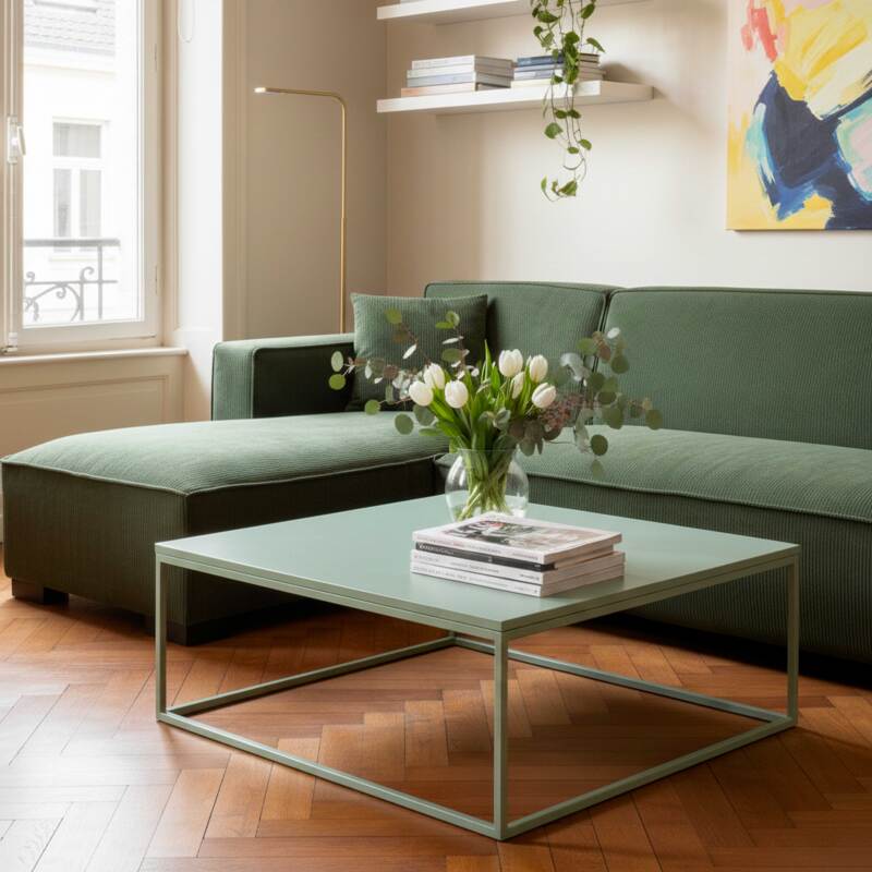 Tavolino da salotto in metallo quadrato 90x90 cm (7/8)