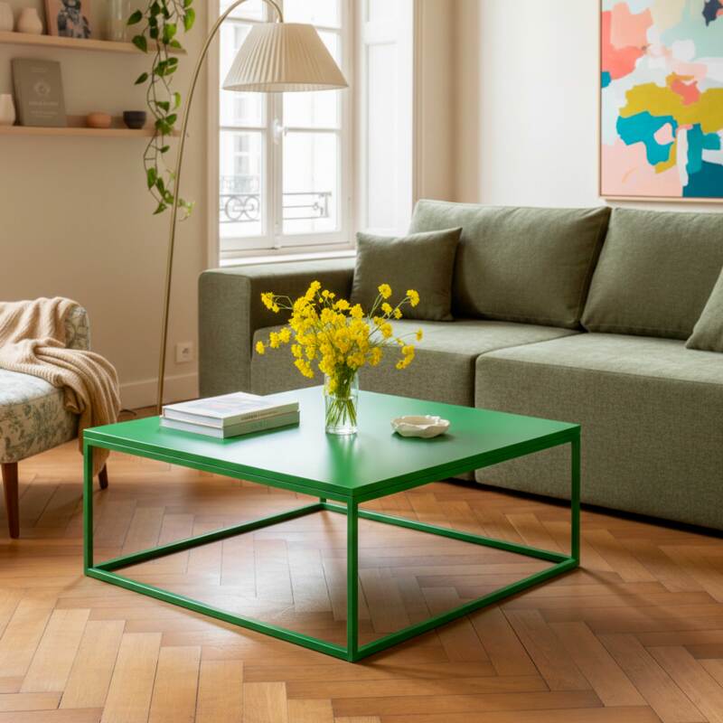 Tavolino da salotto in metallo quadrato 90x90 cm (6/7)