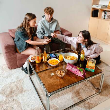 Tavolino da salotto in vetro temperato quadrato 90x90 cm