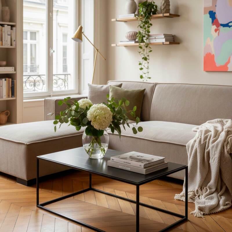 Divano angolare 3 posti in velluto a coste con chaise longue sinistra e cuscini (5/7)