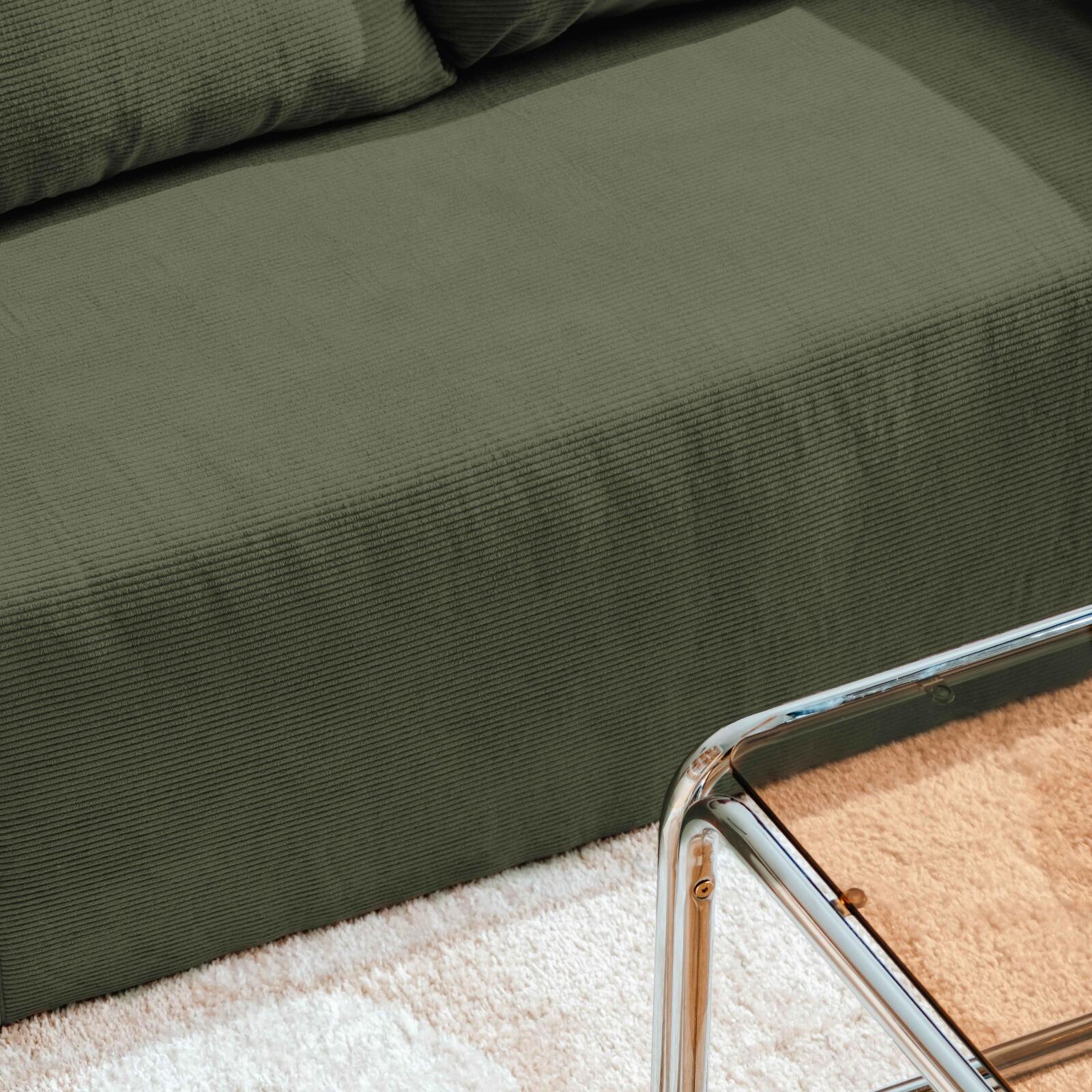 Divano angolare 4 posti in tessuto a coste con chaise longue sinistra e cuscini