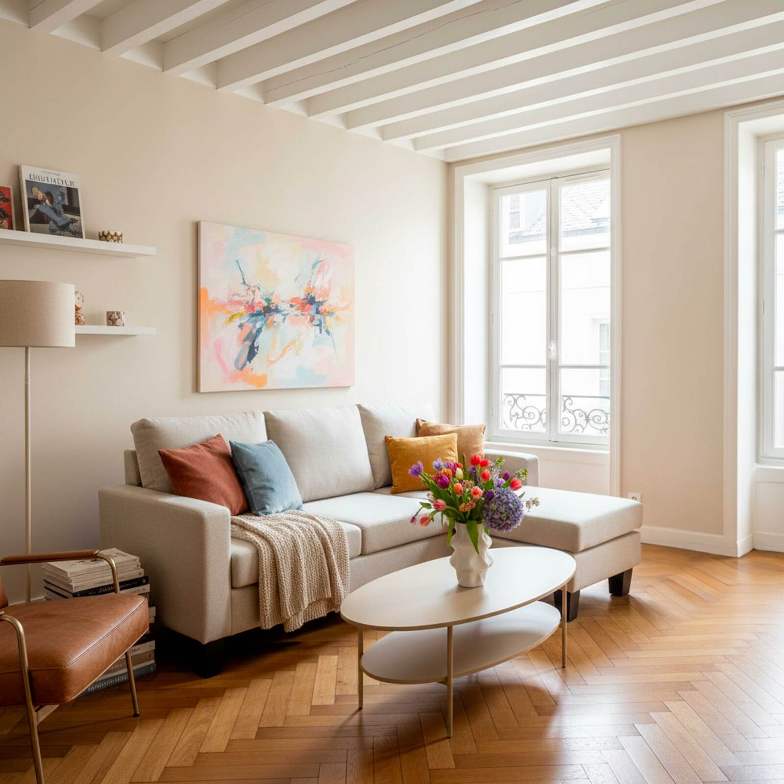 Divano angolare 3 posti in tessuto con chaise longue destra