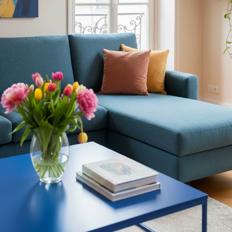 Divano angolare 3 posti in tessuto con chaise longue destra (2/7)