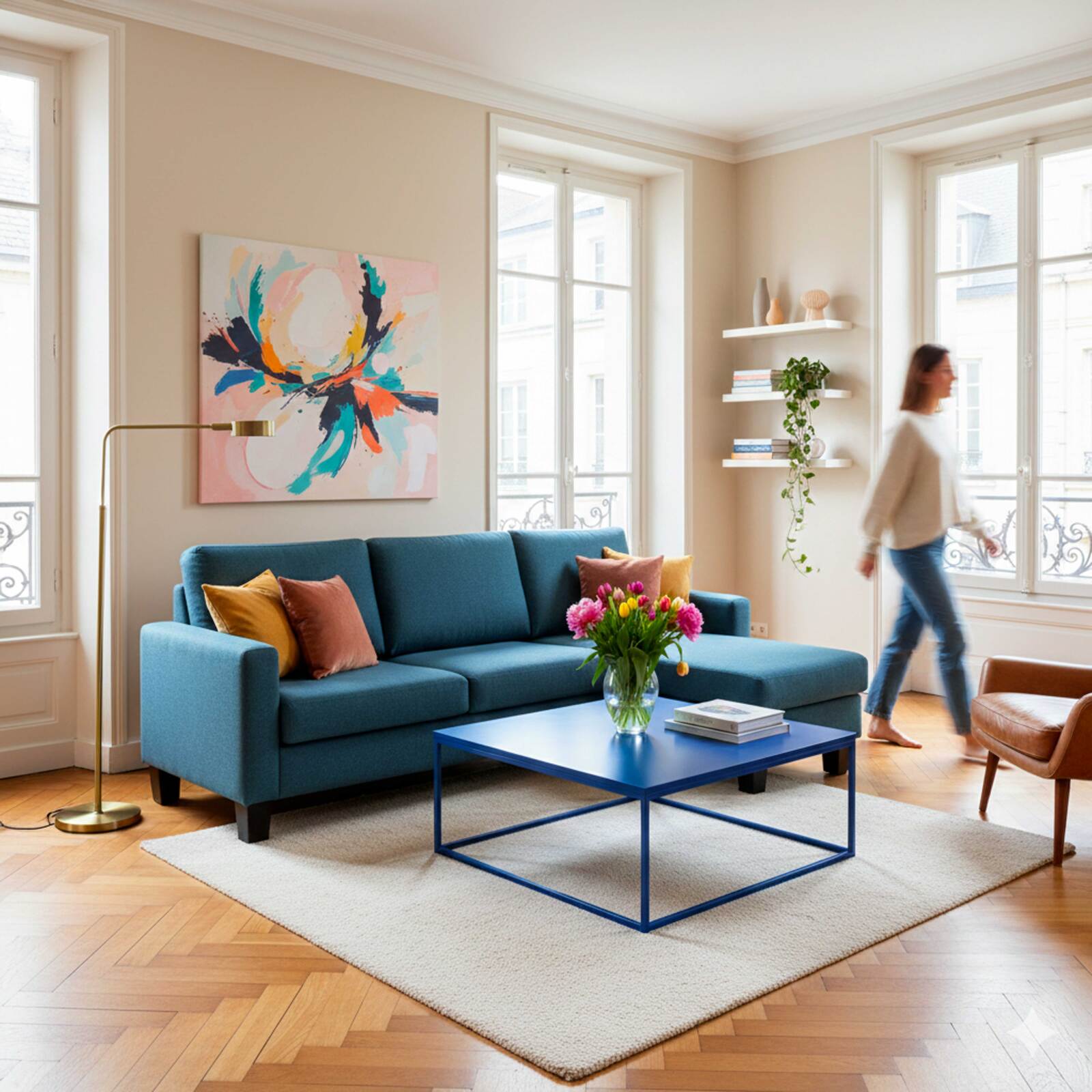 Divano angolare 3 posti in tessuto con chaise longue destra