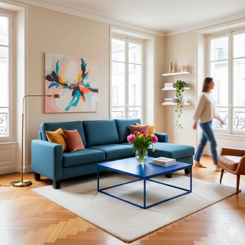 Divano angolare 3 posti in tessuto con chaise longue destra