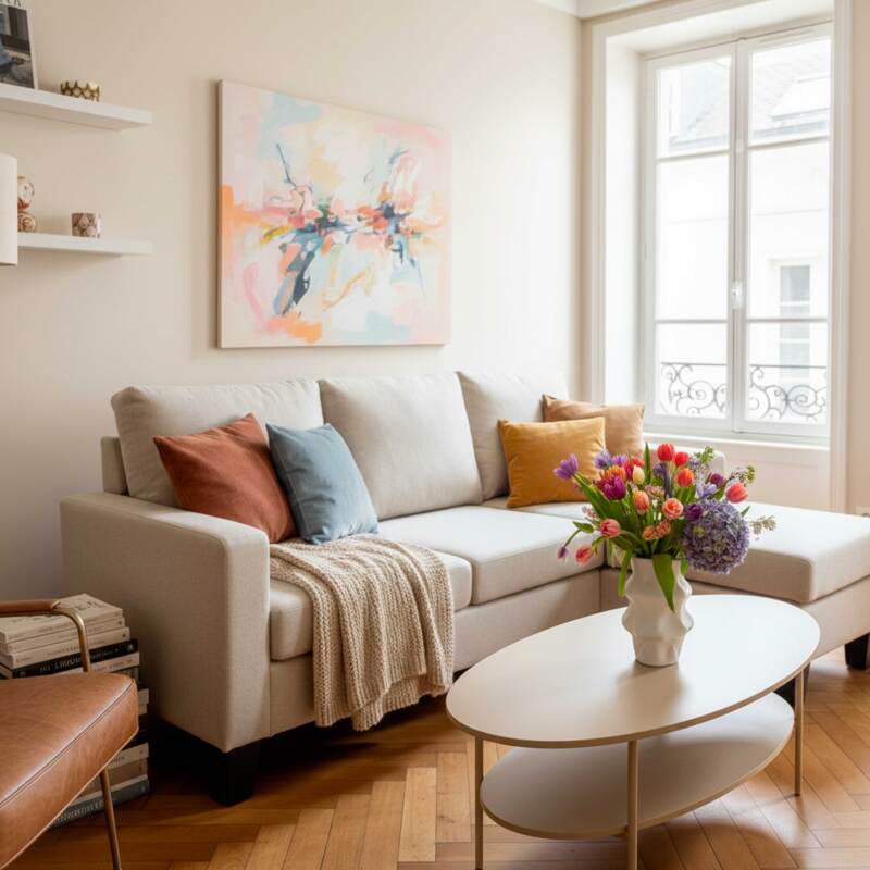 Divano angolare 3 posti in tessuto con chaise longue destra (6/7)