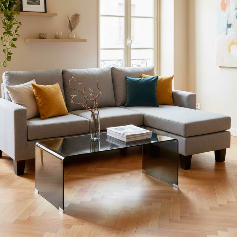 Divano angolare 3 posti in tessuto con chaise longue destra (6/7)