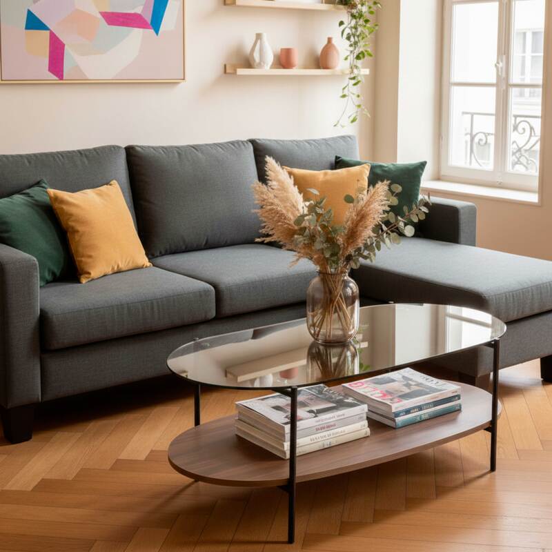 Divano angolare 3 posti in tessuto con chaise longue destra (2/8)