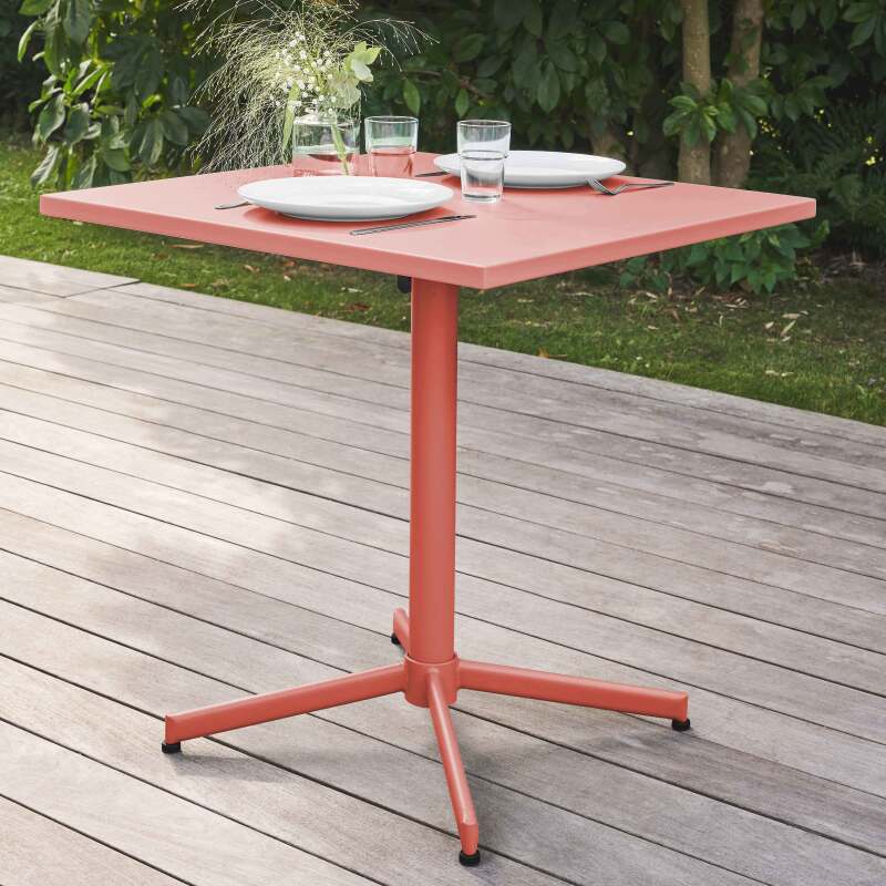 Tavolo da giardino bistrot quadrato pieghevole 70 x 70 cm in metallo e 2 sedie con braccioli