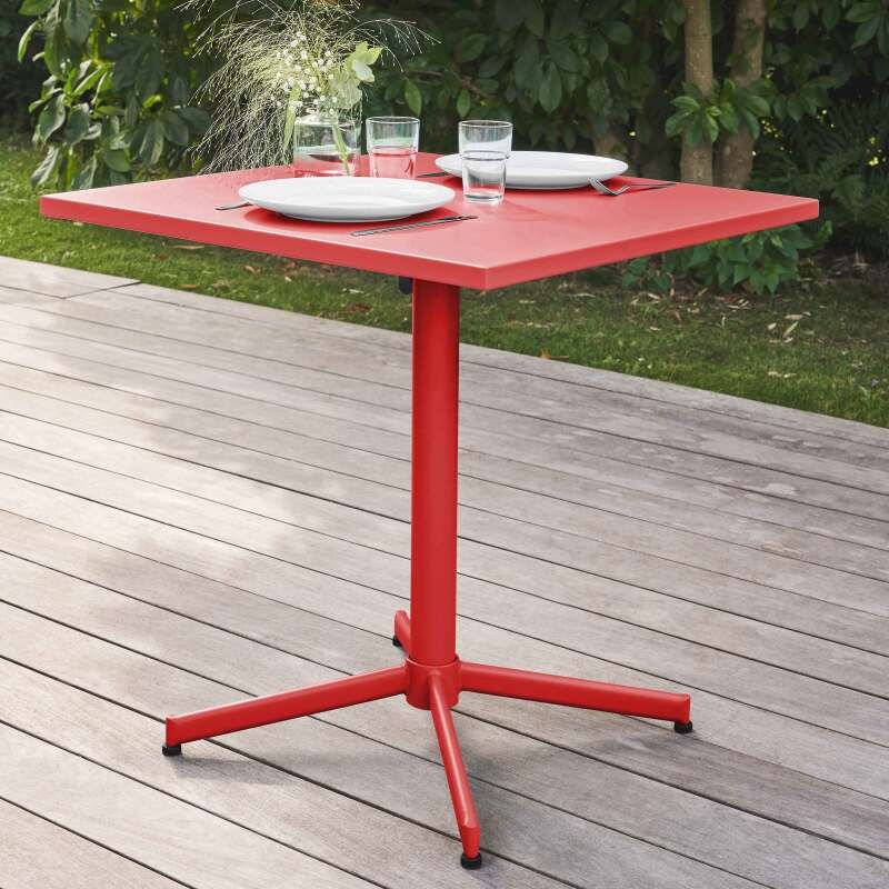 Tavolo da giardino bistrot quadrato pieghevole 70 x 70 cm in metallo e 2 sedie con braccioli