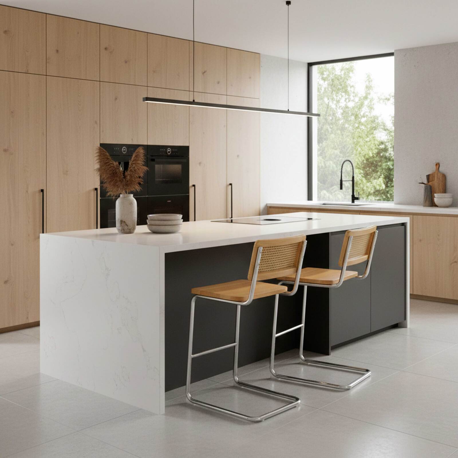 Sedie alta in legno e metallo - Set di 2