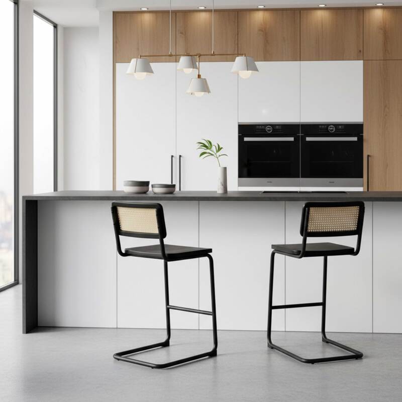 Sedie alta in legno e metallo - Set di 2 (2/8)