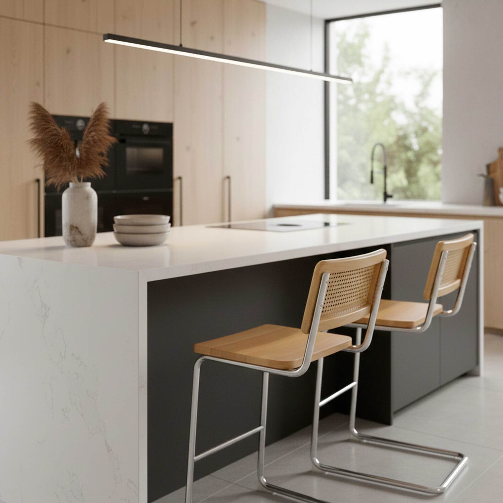 Sedie alta in legno e metallo - Set di 2