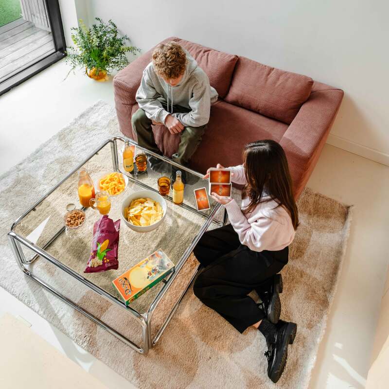 Tavolino da salotto in vetro temperato quadrato 90x90 cm