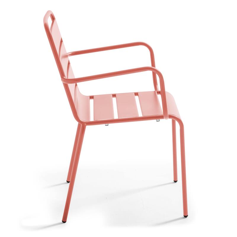 Tavolo da giardino bistrot quadrato pieghevole 70 x 70 cm in metallo e 2 sedie con braccioli