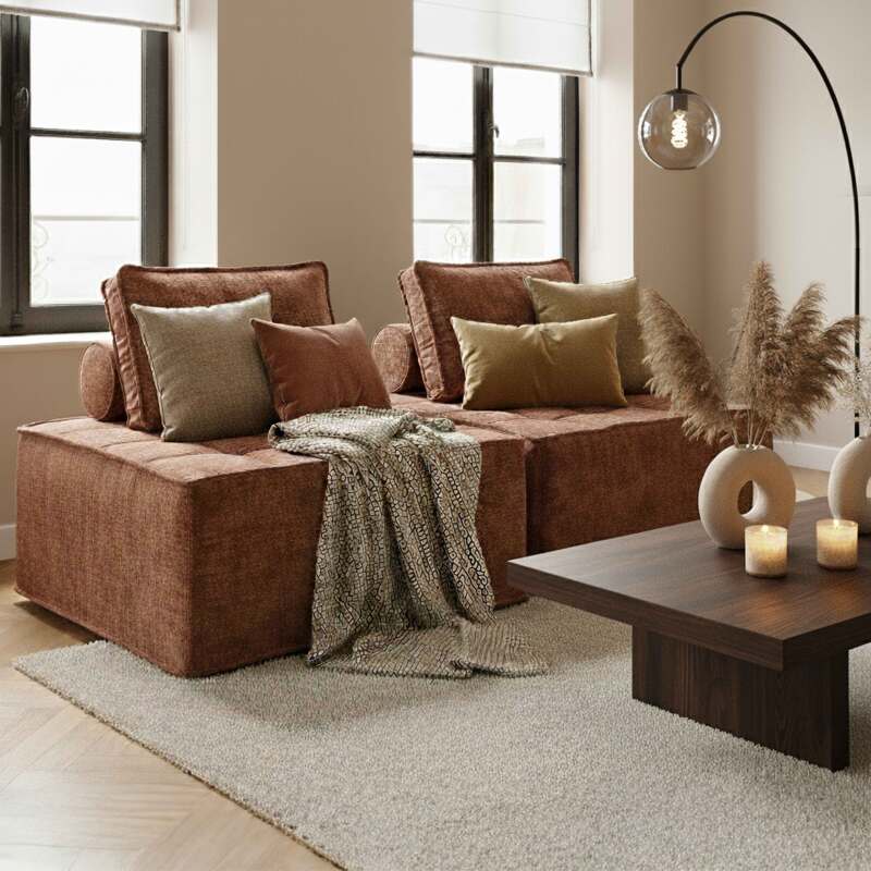 Divano modulare 2 posti in tessuto con cuscini