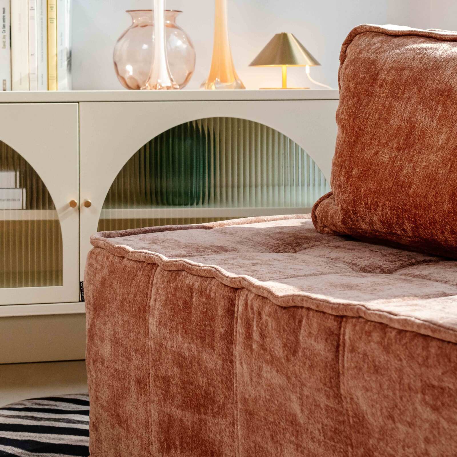 Divano modulare 2 posti in tessuto con cuscini