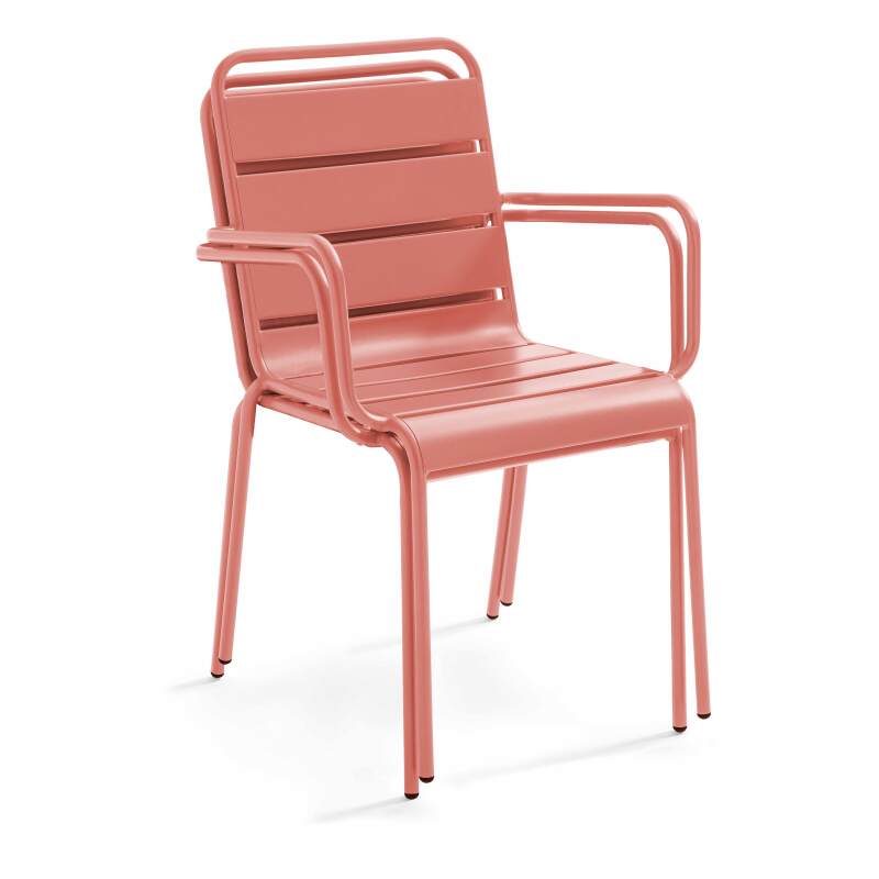 Tavolo da giardino bistrot quadrato pieghevole 70 x 70 cm in metallo e 2 sedie con braccioli
