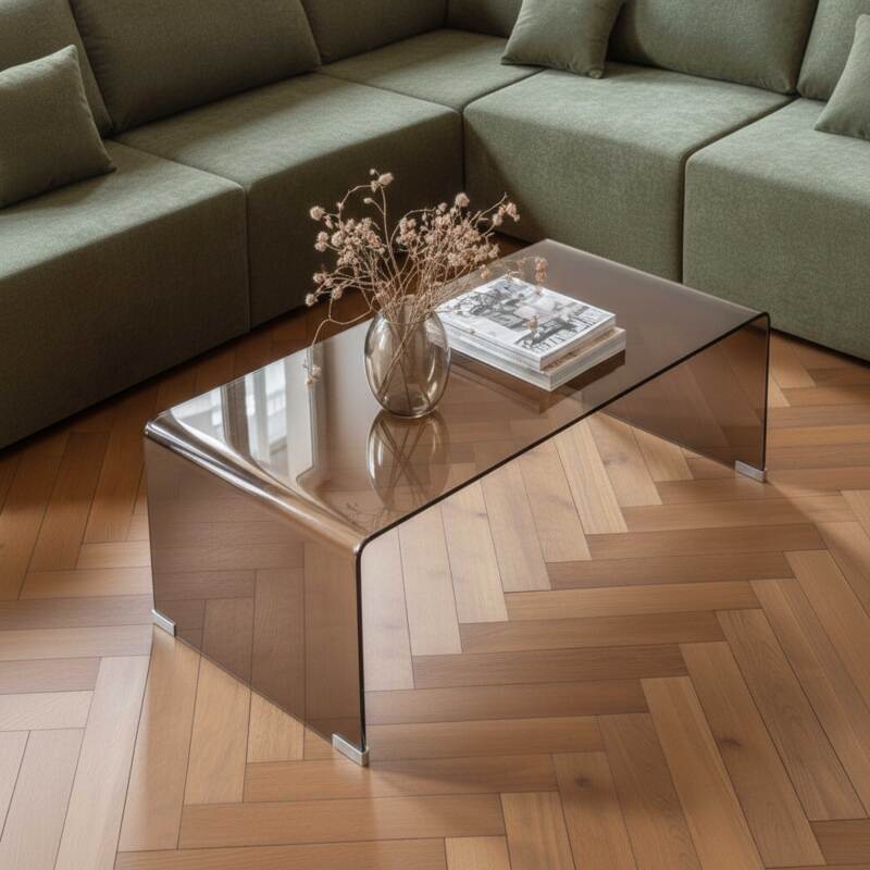 Tavolino da salotto in vetro temperato rettangolare 110x50 cm (2/7)