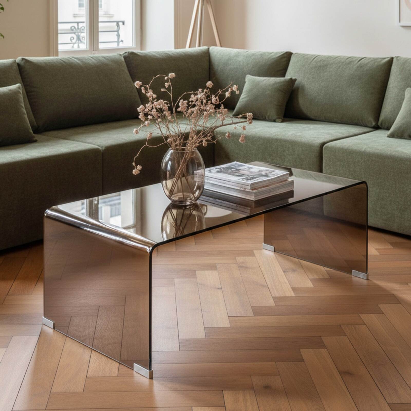 Tavolino da salotto in vetro temperato rettangolare 110x50 cm