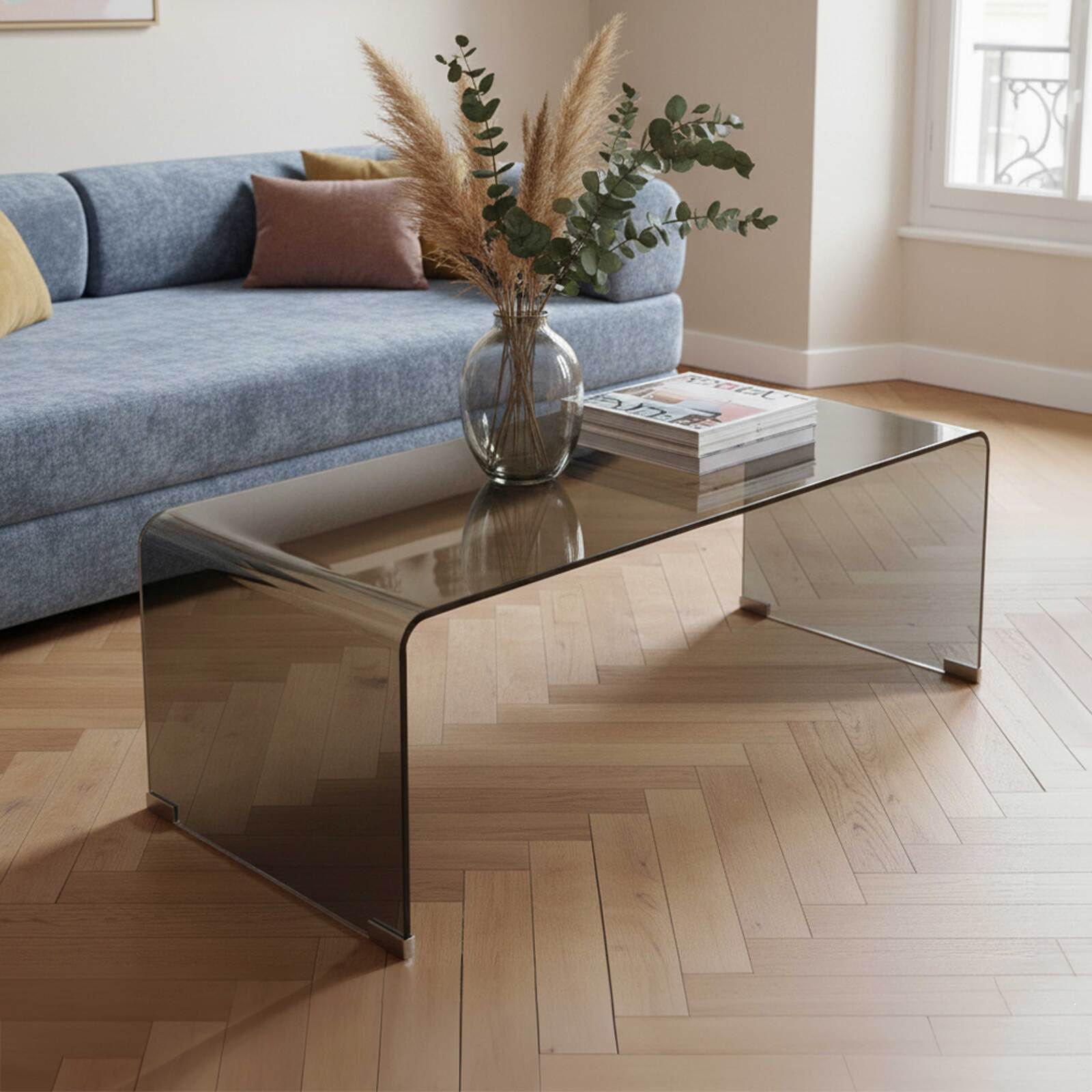 Tavolino da salotto in vetro temperato rettangolare 110x50 cm