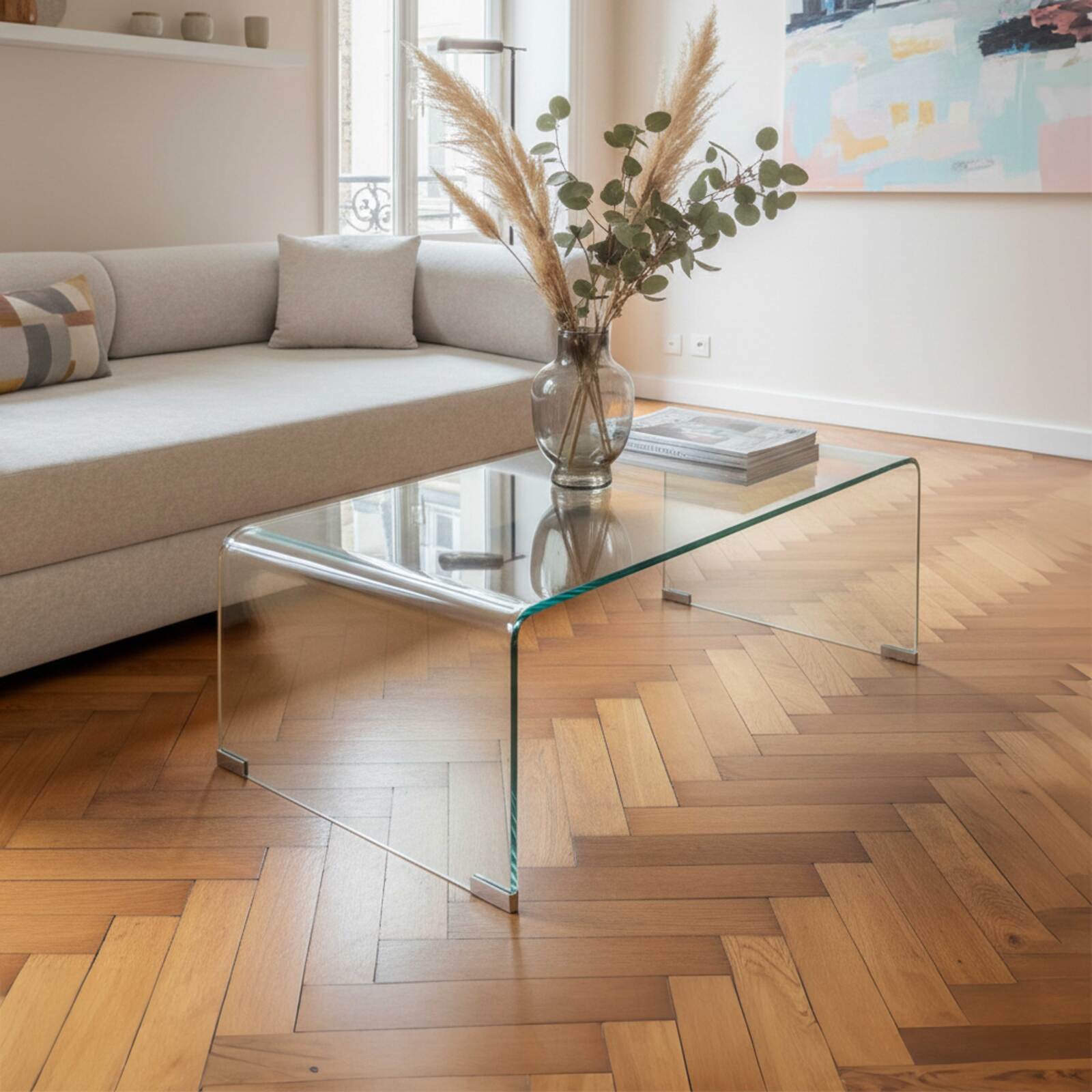 Tavolino da salotto in vetro temperato rettangolare 110x50 cm