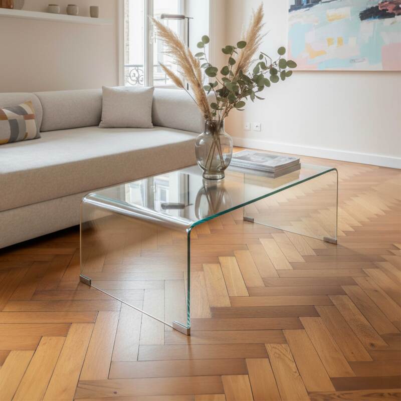 Tavolino da salotto in vetro temperato rettangolare 110x50 cm