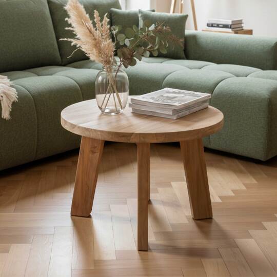 Tavolino da salotto in teak massello riciclato rotondo Ø50 cm | Oviala